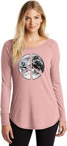 Ladies Peace T-shirt Earth Satellite Symbol TriBlend Long Sleeve - Yoga Clothing for You