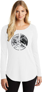 Ladies Peace T-shirt Earth Satellite Symbol TriBlend Long Sleeve - Yoga Clothing for You