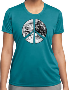 Ladies Peace T-shirt Earth Satellite Symbol Moisture Wicking Tee - Yoga Clothing for You