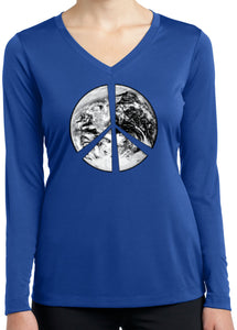 Ladies Peace Tee Earth Satellite Symbol Dry Wicking Long Sleeve - Yoga Clothing for You