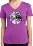 Ladies Peace T-shirt Earth Satellite Symbol Dry Wicking V-Neck - Yoga Clothing for You