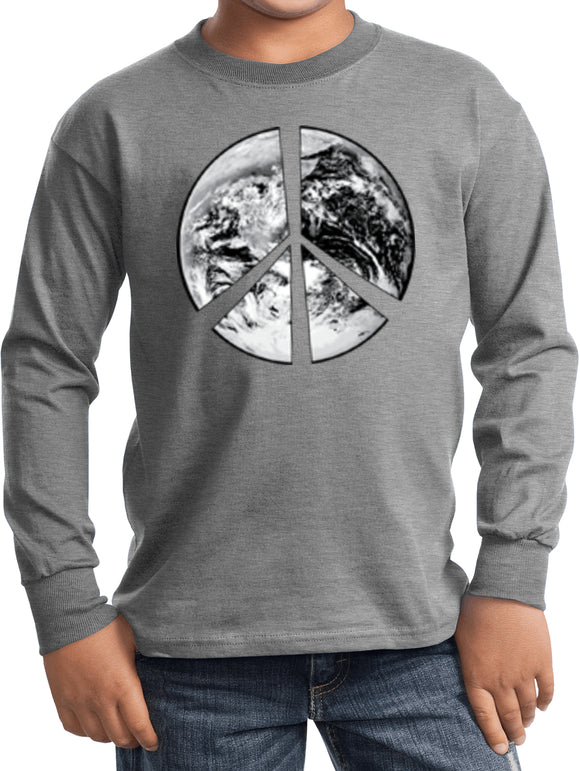 Kids Peace T-shirt Earth Satellite Symbol Youth Long Sleeve - Yoga Clothing for You