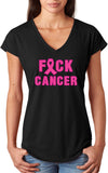 Breast Cancer T-shirt Fxck Cancer Ladies Triblend V-Neck - Yoga Clothing for You