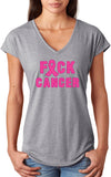 Breast Cancer T-shirt Fxck Cancer Ladies Triblend V-Neck - Yoga Clothing for You