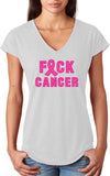 Breast Cancer T-shirt Fxck Cancer Ladies Triblend V-Neck - Yoga Clothing for You