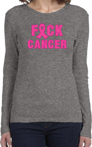 Ladies Breast Cancer T-shirt Fxck Cancer Long Sleeve - Yoga Clothing for You