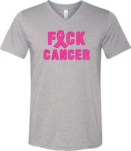 Breast Cancer T-shirt Fxck Cancer Tri Blend V-Neck - Yoga Clothing for You
