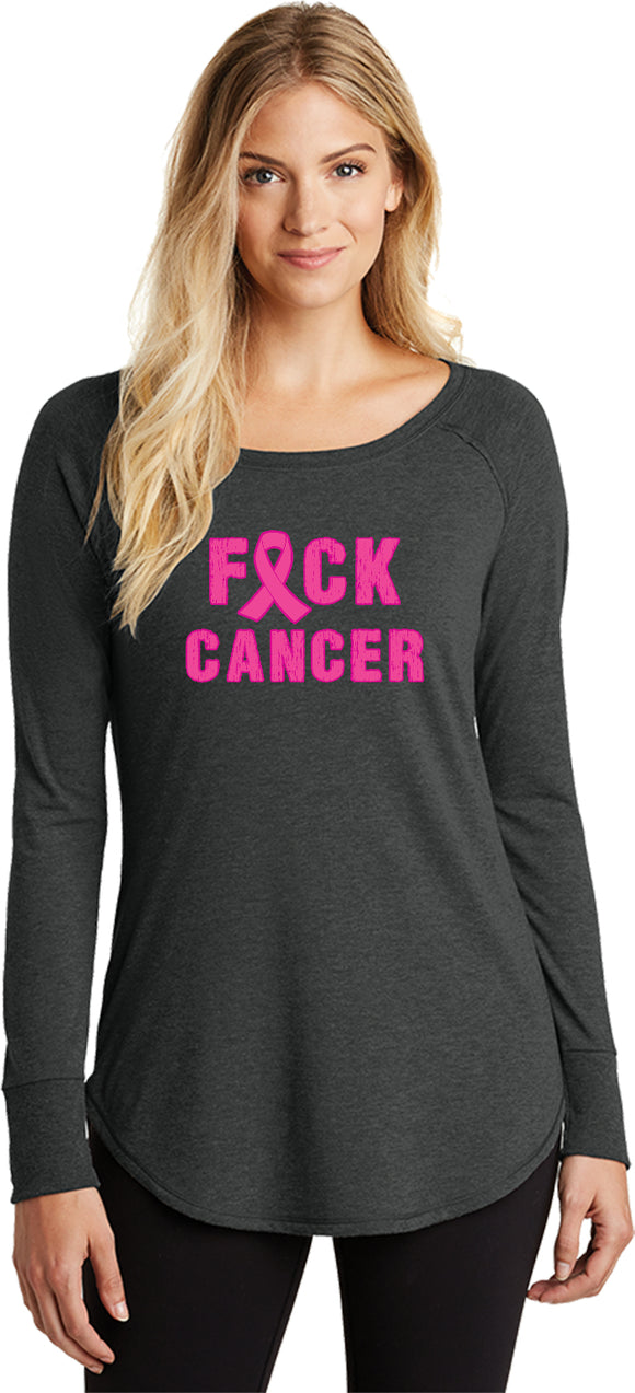 Ladies Breast Cancer T-shirt Fxck Cancer Tri Blend Long Sleeve - Yoga Clothing for You
