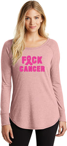 Ladies Breast Cancer T-shirt Fxck Cancer Tri Blend Long Sleeve - Yoga Clothing for You