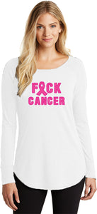 Ladies Breast Cancer T-shirt Fxck Cancer Tri Blend Long Sleeve - Yoga Clothing for You