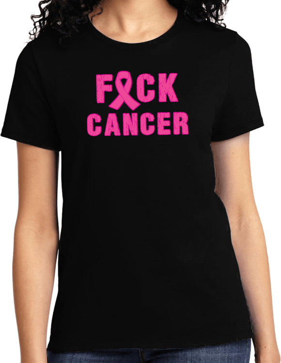 Ladies Breast Cancer T-shirt Fxck Cancer Tee - Yoga Clothing for You