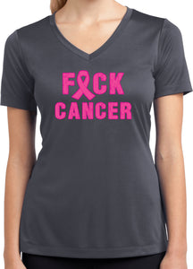 Ladies Breast Cancer T-shirt Fxck Cancer Moisture Wicking V-Neck - Yoga Clothing for You
