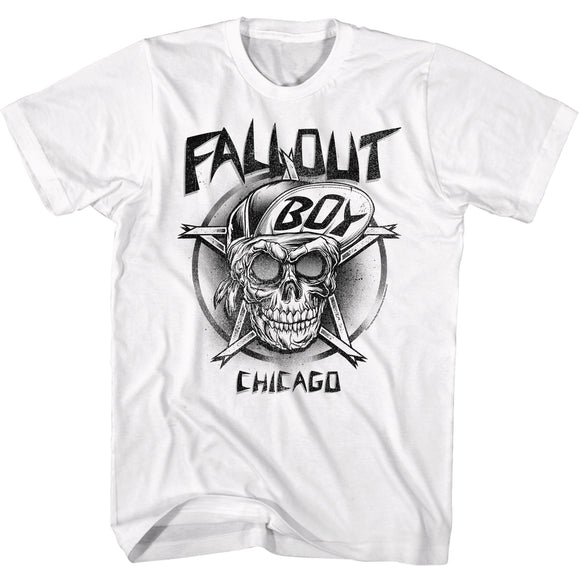Fall Out Boy Chicago Skull Sketch Adult White Tall Tee Shirt - Yoga Clothing for You