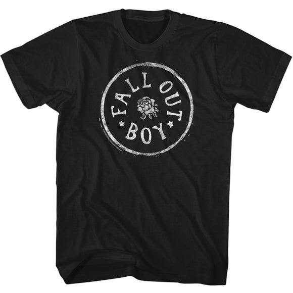 Fall Out Boy Distressed Circle Rose Logo Adult Black Tall Tee Shirt - Yoga Clothing for You