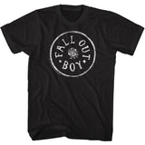 Fall Out Boy Distressed Circle Rose Logo Adult Black Tee Shirt - Yoga Clothing for You