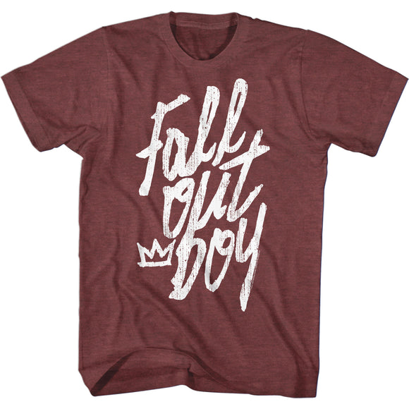 Fall Out Boy Logo Handwritten Distressed Adult Vintage Maroon Heather Tee Shirt - Yoga Clothing for You