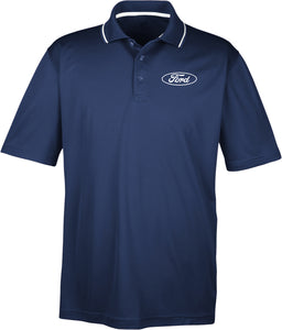 White Ford Oval Crest Chest Print Two Tone Polo Shirt - Yoga Clothing for You