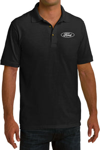White Ford Oval Crest Chest Print Pique Polo Shirt - Yoga Clothing for You