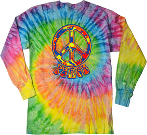 Peace T-shirt Funky 70's Peace Sign Tie Dye Long Sleeve - Yoga Clothing for You