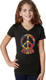 Girls Peace T-shirt Funky 70's Peace Sign V-Neck - Yoga Clothing for You