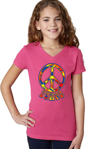 Girls Peace T-shirt Funky 70's Peace Sign V-Neck - Yoga Clothing for You