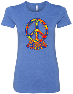 Ladies Peace T-shirt Funky 70's Peace Sign Longer Length Tee - Yoga Clothing for You