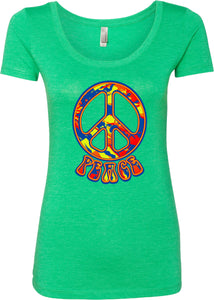 Ladies Peace T-shirt Funky 70's Peace Sign Scoop Neck - Yoga Clothing for You