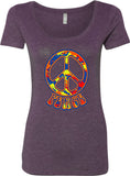 Ladies Peace T-shirt Funky 70's Peace Sign Scoop Neck - Yoga Clothing for You
