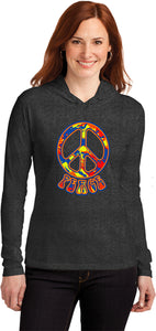 Ladies Peace T-shirt Funky 70's Peace Sign Hooded Shirt - Yoga Clothing for You