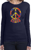 Ladies Peace T-shirt Funky 70's Peace Sign Long Sleeve - Yoga Clothing for You