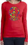 Ladies Peace T-shirt Funky 70's Peace Sign Long Sleeve - Yoga Clothing for You