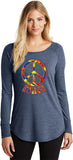 Ladies Peace T-shirt Funky 70's Peace Sign Tri Blend Long Sleeve - Yoga Clothing for You