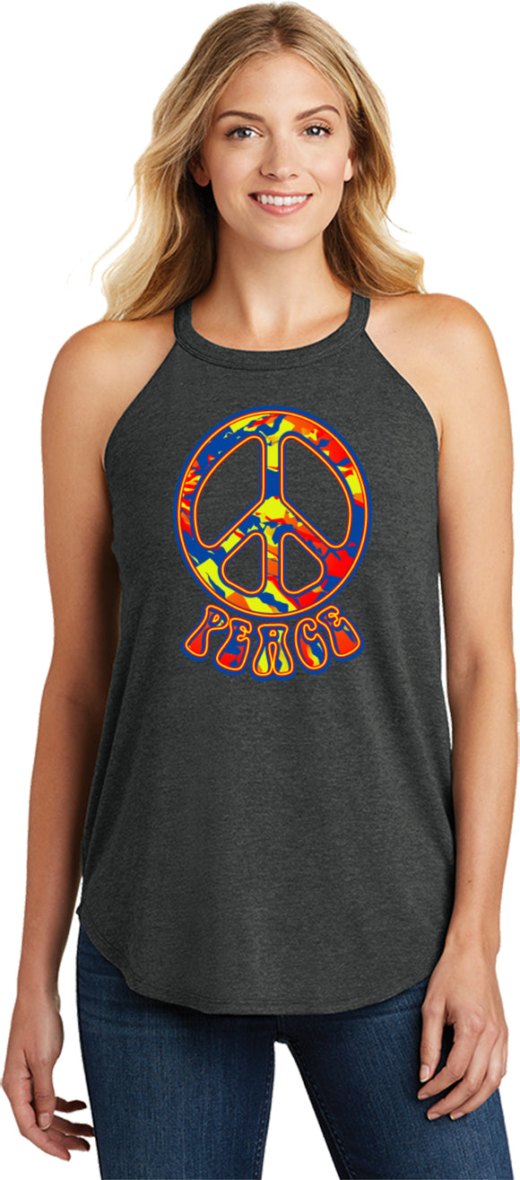 Ladies Peace Tank Top Funky 70's Peace Sign Tri Rocker Tanktop - Yoga Clothing for You