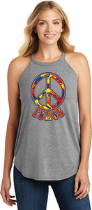 Ladies Peace Tank Top Funky 70's Peace Sign Tri Rocker Tanktop - Yoga Clothing for You
