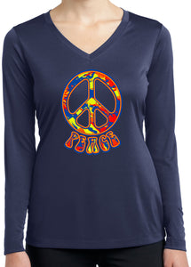 Ladies Peace T-shirt Funky Peace Sign Dry Wicking Long Sleeve - Yoga Clothing for You