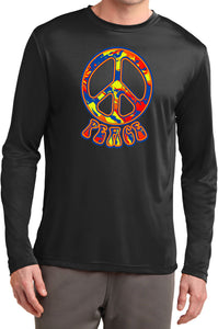 Peace T-shirt Funky 70's Peace Sign Moisture Wicking Long Sleeve - Yoga Clothing for You