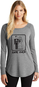 Ladies Game Over Tri Blend Long Sleeve Black Print - Yoga Clothing for You