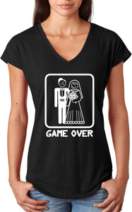 Ladies Game Over Triblend V-Neck Shirt White Print - Yoga Clothing for You