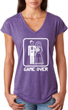 Ladies Game Over Triblend V-Neck Shirt White Print - Yoga Clothing for You