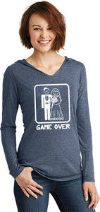 Ladies Game Over TriBlend Hoodie White Print - Yoga Clothing for You