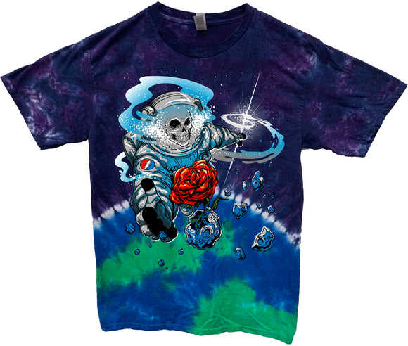Grateful Dead Spaceman Skull and Rose Tie Dye T-shirt