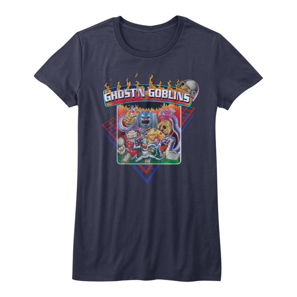 Ghosts 'n Goblins Juniors T-Shirt Characters Navy Tee - Yoga Clothing for You