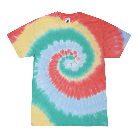 Tie Dye Multi Color Spiral Classic Fit Crewneck Short Sleeve T-shirt for Kids, Gum Drop - Yoga Clothing for You