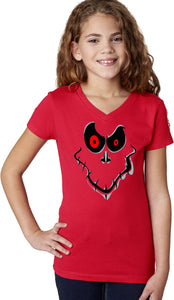 Girls Halloween T-shirt Ghost Face V-Neck - Yoga Clothing for You