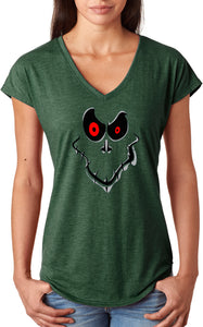 Ladies Halloween T-shirt Ghost Face Triblend V-Neck - Yoga Clothing for You