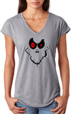 Ladies Halloween T-shirt Ghost Face Triblend V-Neck - Yoga Clothing for You