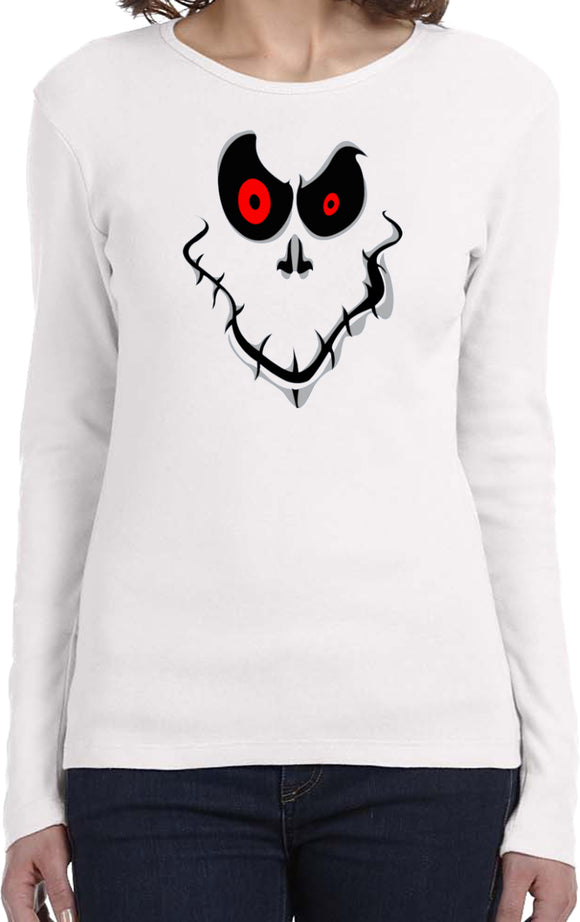 Ladies Halloween T-shirt Ghost Face Long Sleeve - Yoga Clothing for You