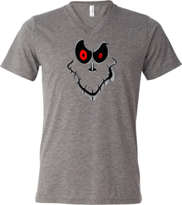 Halloween T-shirt Ghost Face Tri Blend V-Neck - Yoga Clothing for You