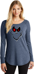 Ladies Halloween T-shirt Ghost Face Tri Blend Long Sleeve - Yoga Clothing for You