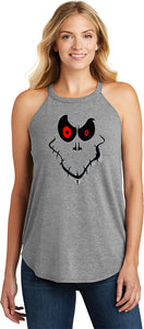 Ladies Halloween Tank Top Ghost Face Tri Rocker Tanktop - Yoga Clothing for You